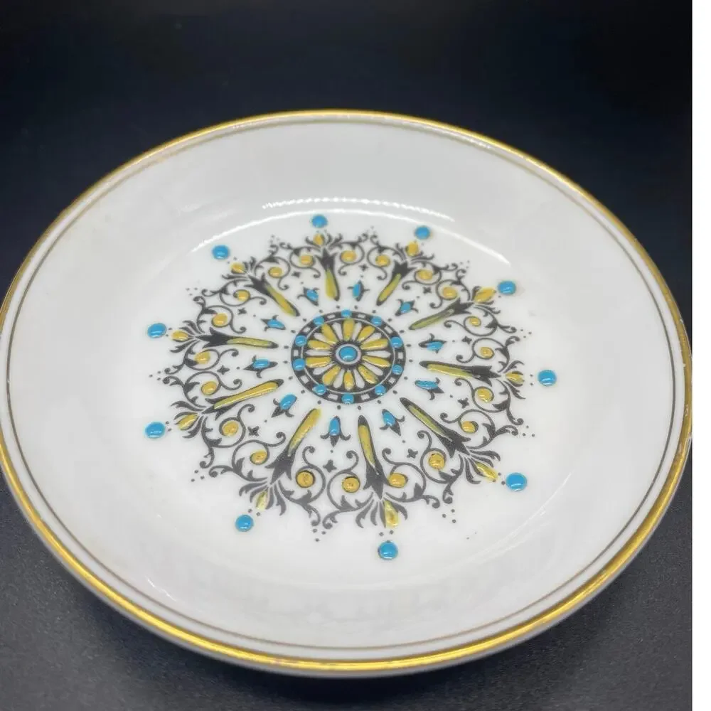 Vintage Royal Worcester‎ Porcelain Trinket Dish w/ Blue & Red Enamel Design